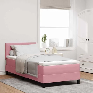 Box spring krevet 90 x 200 cm od baršuna, prošiveno gumbima, ružičasti