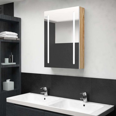 LED kupaonski ormarić s ogledalom, 50x13x70 cm, bijela i hrast