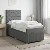 Boxspring krevet s madracem jedna veličina tkanina dizajn s rombovima, tamnosivi