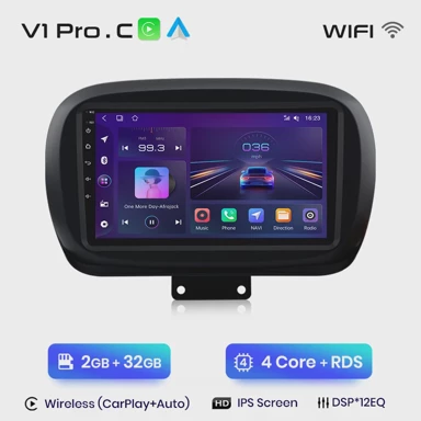 Multimedia inteligentni sustav za Fiat 500X, 2014, 2020, navigacija, GPS, CarPlay, 2Din DVD, V1 ProC, 2GB, 32GB