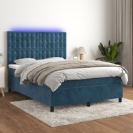 Krevet box spring s madracem LED tamnoplavi 140x190 cm baršun