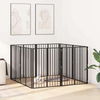 Vrata za pse, 8 kom, crna, 80 x 100 cm, cinkani čelik