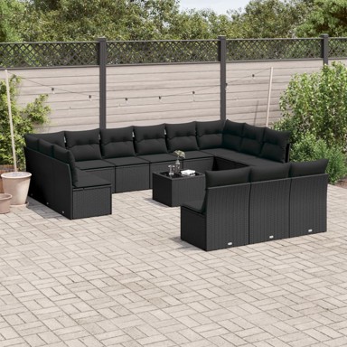 14-dijelni set vrtnih sofa s jastucima poliratan crni