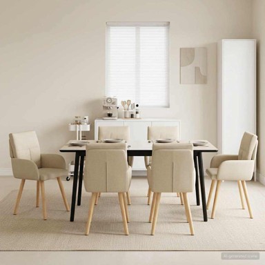 Blagovaonska stolica, 6 kom, krem tkanina, 60 x 56 x 96 cm