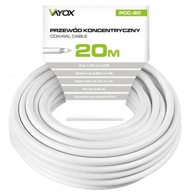 BODEX Koaksijalni kabel RG6U PCC-20 za antenske instalacije, 20 m, bijeli