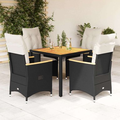 5 dijelni vrtni blagovaonski set s jastucima od poliratana crni, 90 x 90 x 75 cm