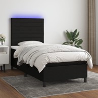 Krevet box spring s madracem LED crni 100x200 cm od tkanine