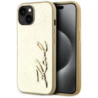 KARL LAGERFELD Wrinkled Metal Signature maskica za iPhone 15, zlatna