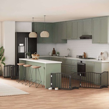 Vrata za pse s vratašcima 10 panela sklopiva 800 cm drvo topole 80 x 60 x 2 cm, crna