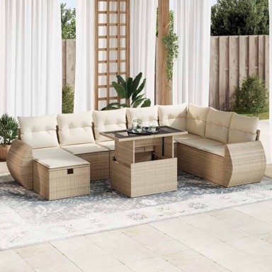 9-dijelni set vrtnih sofa s jastucima bež od poliratana