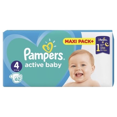 PAMPERS Pelene, Active Baby, veličina 4, 9–14 kg, 62 kom
