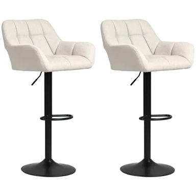 Set od 2 retro barske stolice od umjetne kože i tkanine izgleda lana, 57,5 x 52,5 x 93-114 cm, krem-crne