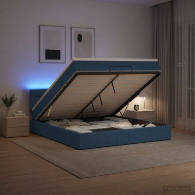 Krevet od pjene s madracem i LED-om 160 x 200 cm, tkanina, plavi