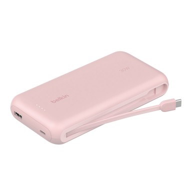 BELKIN Powerbank prijenosni punjač BPB024hqPK, 20000 mAh, 30W, integrirani USB-C kabel, roza