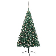 Božićno drvce umjetno polovica zeleno sa 60 kuglica rose gold 180 cm