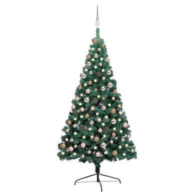 Božićno drvce umjetno polovica zeleno sa 60 kuglica rose gold 180 cm