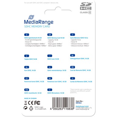 MEDIARANGE Memorijska kartica SDHC 16GB Class 10, crna