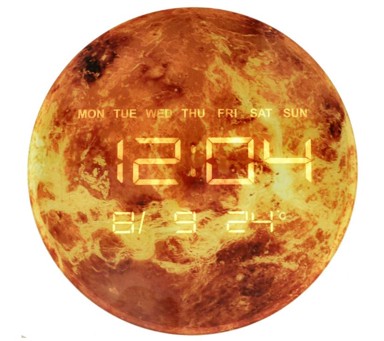 PLANET TIME Zidni sat sa LED ekranom - planet Zemlja, 32 cm, narančasti