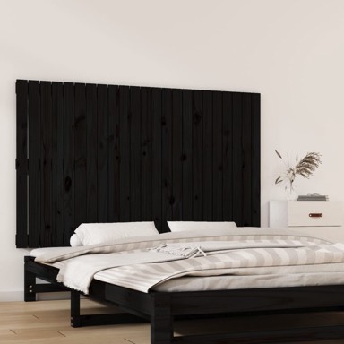 Zidno uzglavlje crni 147x3x90 cm od masivne borovine