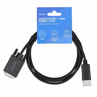 SAVIO DisplayPort na VGA kabel CL-203 1,8 m, crni