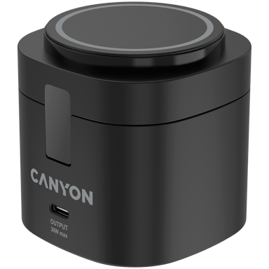 CANYON Bežični punjač 4 u 1, 30 W, 70 x 70 x 70,3 mm, 65 W punjač, kabel 1 m, crna