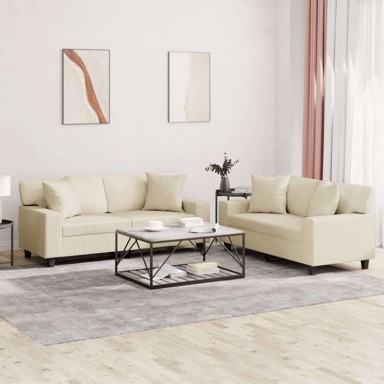 Set sofa 2-dijelni s jastucima, umjetna koža, krem