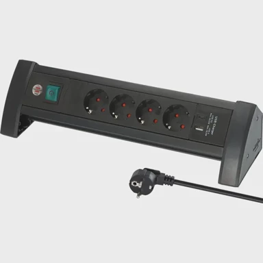 BRENNENSTUHL Produžni kabel Premium Office Line stolni 4 utičnice 2x USB 1,8 m, crni