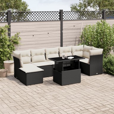 8-dijelni set vrtnih sofa od poliratana s jastucima crni