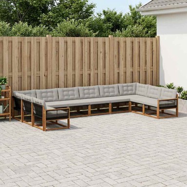 Set vanjskih sofa, 10-dijelni, s jastucima, prirodni i svjetlosivi