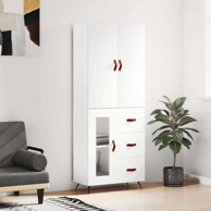 Visoka komoda bijela 69 5x34x180 cm konstruirano drvo , staklena vrata 3 ladice
