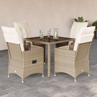 5 dijelni vrtni blagovaonski set od poliratana s jastucima bež, 90 x 90 x 75 cm bez podignute noge
