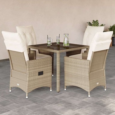 5 dijelni vrtni blagovaonski set od poliratana s jastucima bež, 90 x 90 x 75 cm bez podignute noge