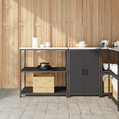 Kuhinjski set za pohranu s policom s pohranom s vratima, podesiva, 2 pcs, 150x50x92 cm, crna