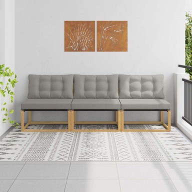 Srednja sofa za van, 2x srednja, akacija i tekstilen, bijela i svijetlosiva