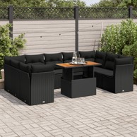 10-dijelni set vrtnih sofa s jastucima crni od poliratana