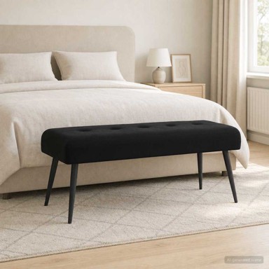 Klupa s gumbastim prošivom 110 x 40 x 46 cm, crna, baršun