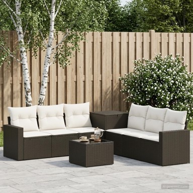 Set sofa 8 kom. poli ratan i čelik, crni i krem-bijeli
