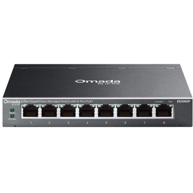 TP-LINK Mrežni preklopnik Omada ES208GP, upravljani L2, 8 x Gigabit PoE, DIN, crni
