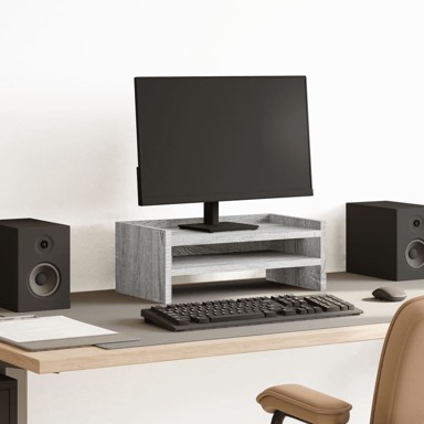 Stalak za monitor, siva boja hrasta, 42 × 24 × 16 cm, konstruirano drvo
