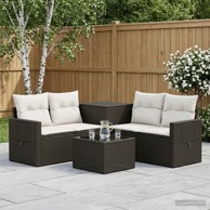 Set sofa 6 kom. poli ratan i čelik, crni i krem-bijeli