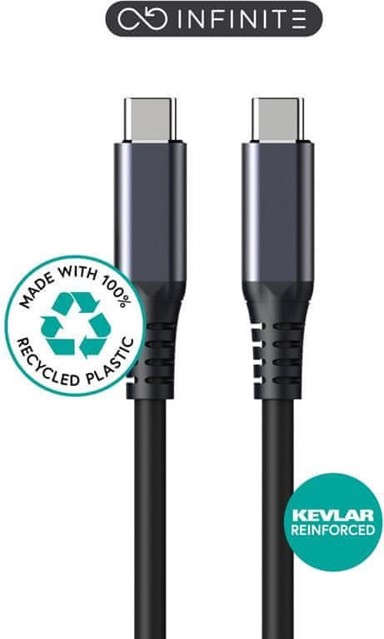 ESTUFF INFINITE USB-C kabel, USB4 Gen 2x2, snaga 100 W, brzina 20 Gbps, podrška za 8K@60 Hz, duljina 1 m, reciklirana plastika, crna