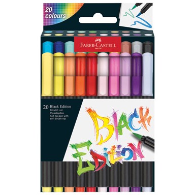 FABER-CASTELL Flomaster 116452, Brushpen Black Edition, 20 boja, blister pakiranje