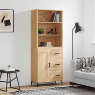 Visoka komoda hrasta sonome 69 5x34x180cm od konstruiranog drva , 1 drvena vrata 3 ladice