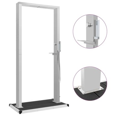 Vanjski tuš s podlogom od WPC-a i nehrđajućeg čelika, 215 cm, siva