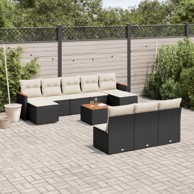 11-dijelni set vrtnih sofa od poliratana s jastucima crni