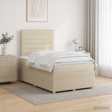 Boxspring krevet s madracem 120 x 200 cm, tkanina, krem