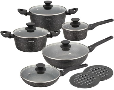 KLAUSBERG KB-7657 Set posuđa, 12 dijelova, aluminij, mramorni neprianjajući premaz, indukcija