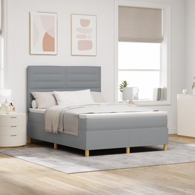 Box Spring krevet s madracem i LED svjetlom, tkanina, 140x200 cm, svijetlosiva