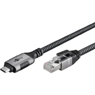 GOOBAY LAN adapter USB-C 3.2 Gen2 na RJ-45, Ethernet kabel, 7,5 m, pletena tekstilna ovojnica, crno/srebrna