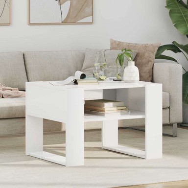 Stolić za kavu s pohranom od konstruiranog drva 66 x 53 x 45 cm, bijelo